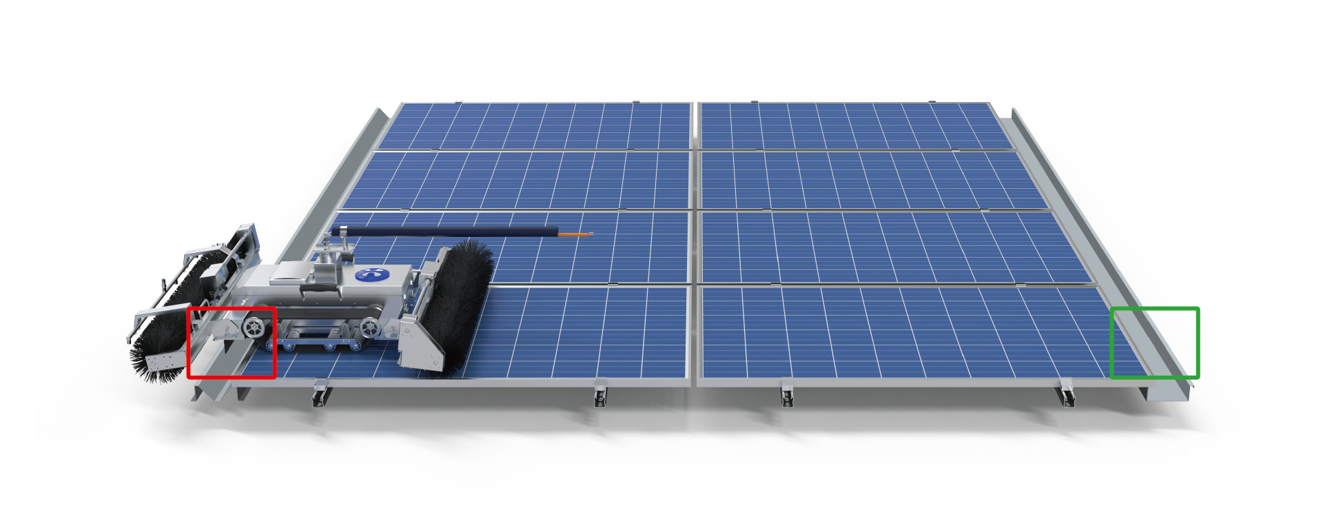 Fully autonomous PV cleaning robot - Kwun, BAIPV Design Principles. 5*8CM barrierfree, the identification area at the bottom of pv array